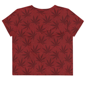 Righteous Bud's Red Cannabis All-Over Print Crop T-Shirt