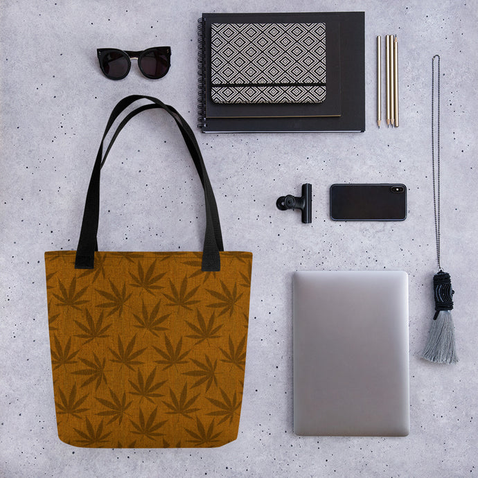 Righteous Bud's Brown Cannabis Leaf Tote Bag