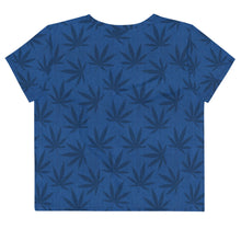 Load image into Gallery viewer, Righteous Bud&#39;s Blue Cannabis All-Over Print Crop T-Shirt