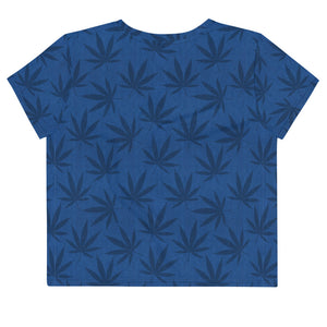 Righteous Bud's Blue Cannabis All-Over Print Crop T-Shirt