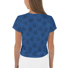 Load image into Gallery viewer, Righteous Bud&#39;s Blue Cannabis All-Over Print Crop T-Shirt