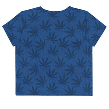 Load image into Gallery viewer, Righteous Bud&#39;s Blue Cannabis All-Over Print Crop T-Shirt