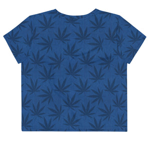 Righteous Bud's Blue Cannabis All-Over Print Crop T-Shirt