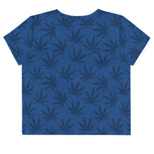 Load image into Gallery viewer, Righteous Bud&#39;s Blue Cannabis All-Over Print Crop T-Shirt