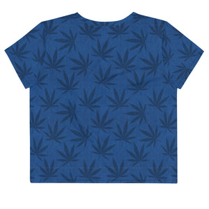 Righteous Bud's Blue Cannabis All-Over Print Crop T-Shirt