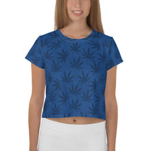 Load image into Gallery viewer, Righteous Bud&#39;s Blue Cannabis All-Over Print Crop T-Shirt