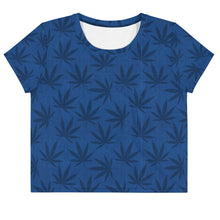 Load image into Gallery viewer, Righteous Bud&#39;s Blue Cannabis All-Over Print Crop T-Shirt