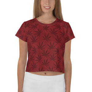 Righteous Bud's Red Cannabis All-Over Print Crop T-Shirt