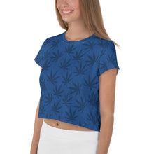 Load image into Gallery viewer, Righteous Bud&#39;s Blue Cannabis All-Over Print Crop T-Shirt