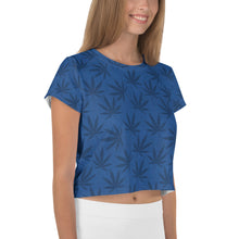 Load image into Gallery viewer, Righteous Bud&#39;s Blue Cannabis All-Over Print Crop T-Shirt