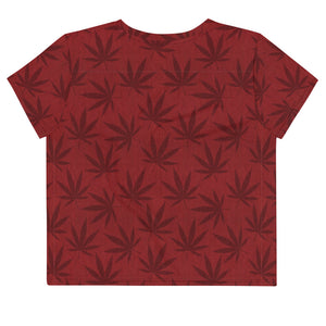 Righteous Bud's Red Cannabis All-Over Print Crop T-Shirt