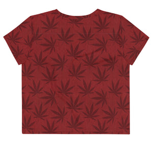 Righteous Bud's Red Cannabis All-Over Print Crop T-Shirt